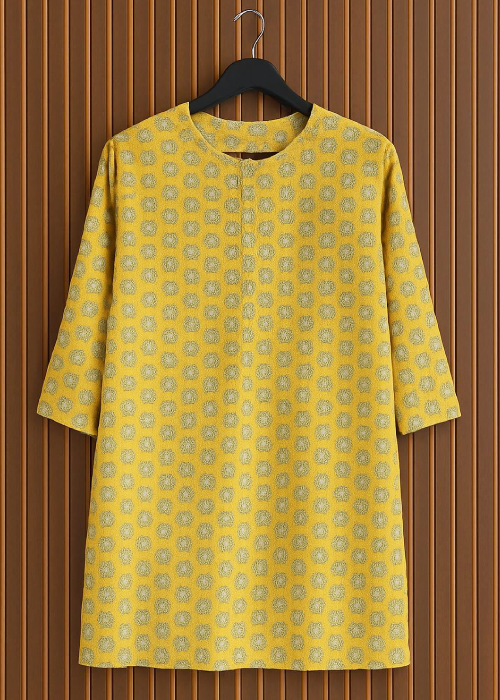 Foil Print Yellow & Golden Kurta