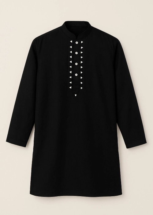 Black Classic Kids Kurta with Triangle Detailing