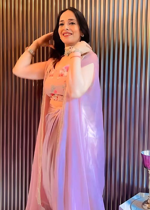 Elegant Peach & Lavender Embroidered Saree Set with Sheer Dupatta