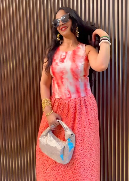 Tie-Dye Silk Top & Textured Coral Maxi Skirt Set