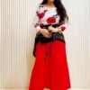 Bold Floral Print Boat-Neck Top & High-Waist Red Palazzo Coordinates