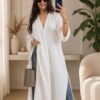 Elegant White Long Shrug/Kurta for Women | Stylish Casual & Layered Wear