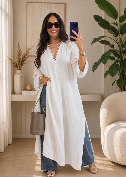Elegant White Long Shrug/Kurta for Women | Stylish Casual & Layered Wear