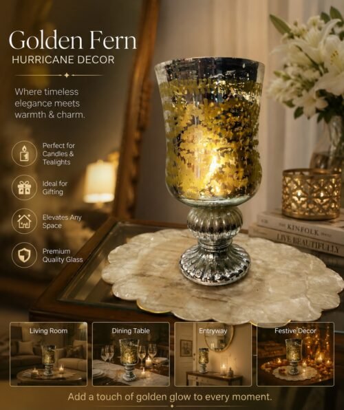 Golden Fern Decorative Hurricane Vase