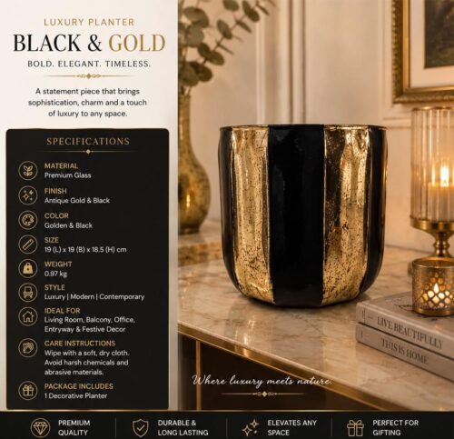 Decorative Glass Vase Black & Gold Striped Mercury Glass Vase